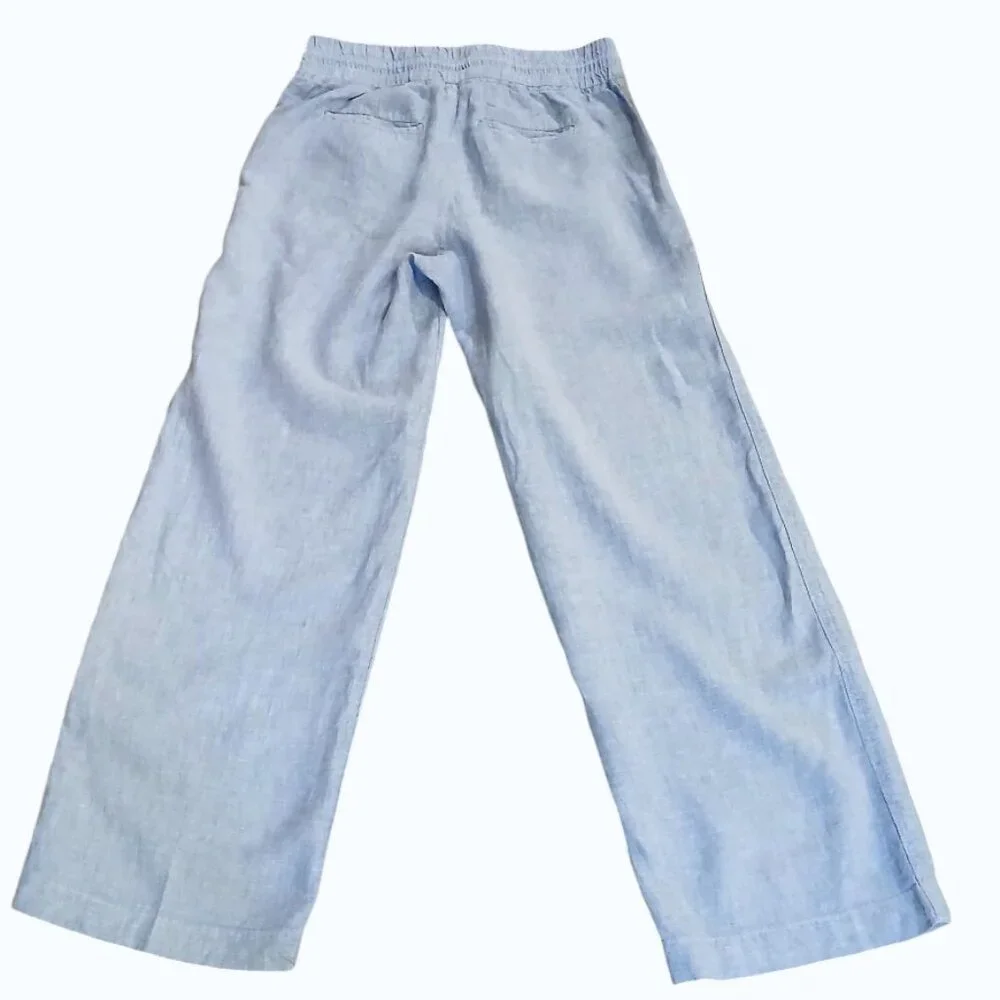Athleta Cabo 100% Linen Wide Leg Pant Pale Blue Pockets Comfort -Like New - Picture 4 of 9